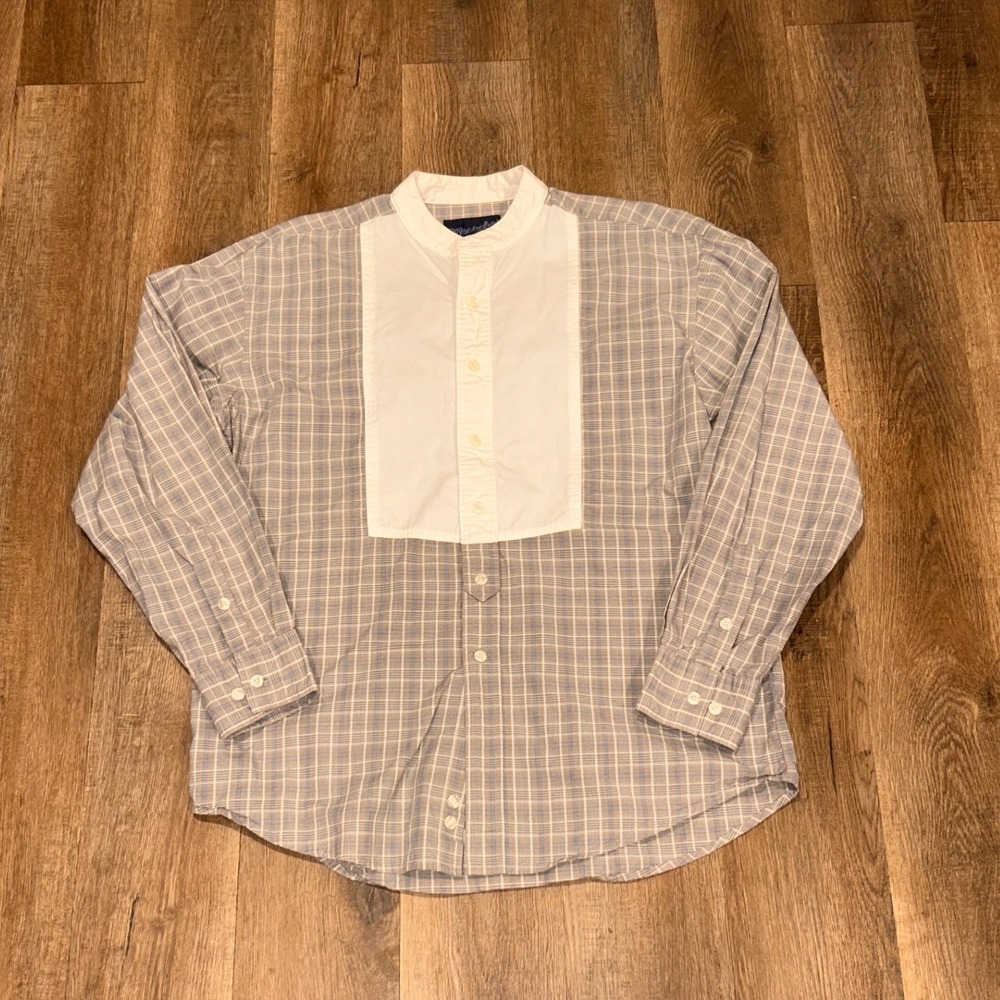 Wrangler Western Shirts Mens Large Plaid Tuxedo Bib Band Collar Steampunk